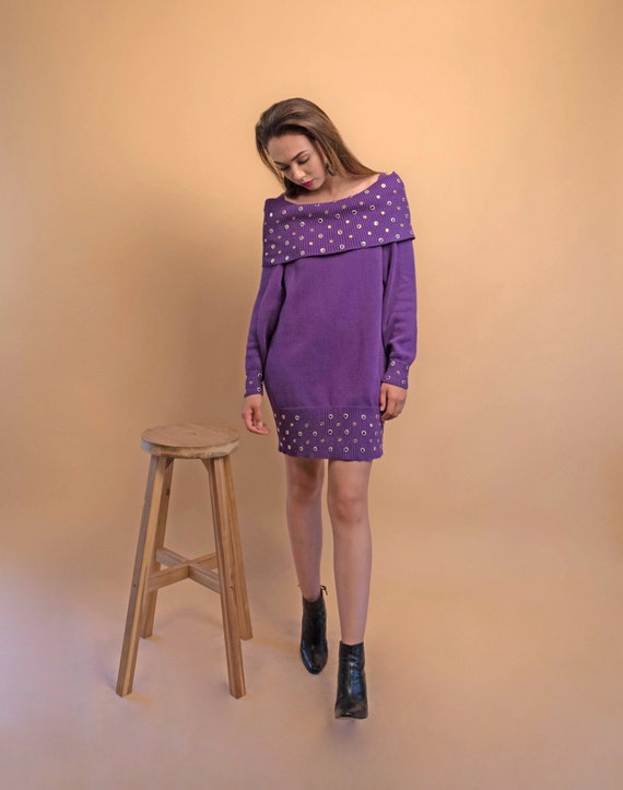 80s Dress / Knit Dress / Beaded Dress / Sweater D… - image 7
