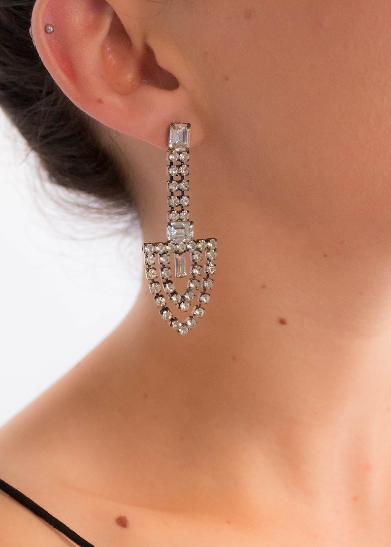 Art Deco Style Rhinestone Geometric Dangle Earrings
