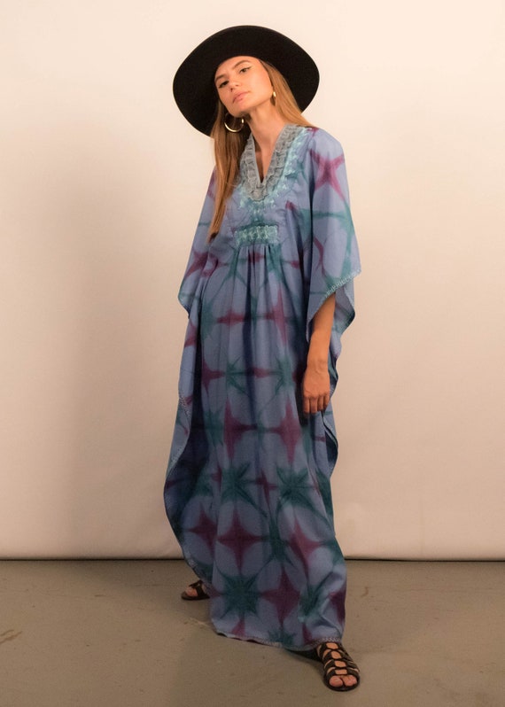 Vintage 60s Tie-Dye Maxi Caftan fits sizes XS/S/M - image 6