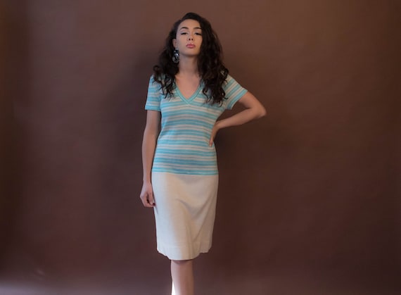 Vintage 60s Mod Striped Knit Dress size: S/M - image 1