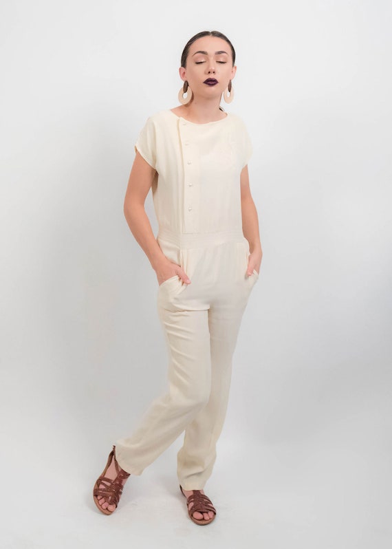 70s Floral Embroidered JUMPSUIT. Vintage Yellow J… - image 7