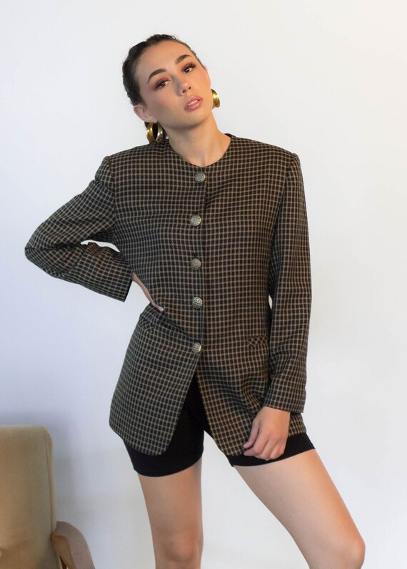 Oversized PLAID Blazer. Vintage 80s Plaid Blazer.… - image 4