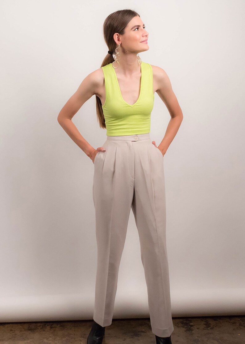 90s minimale Pant pak. Double-breasted broek pak. Broek met hoge taille. 90s minimale Blazer. Minimale Potlood rok. Mens slijtage pak. maat: S afbeelding 7