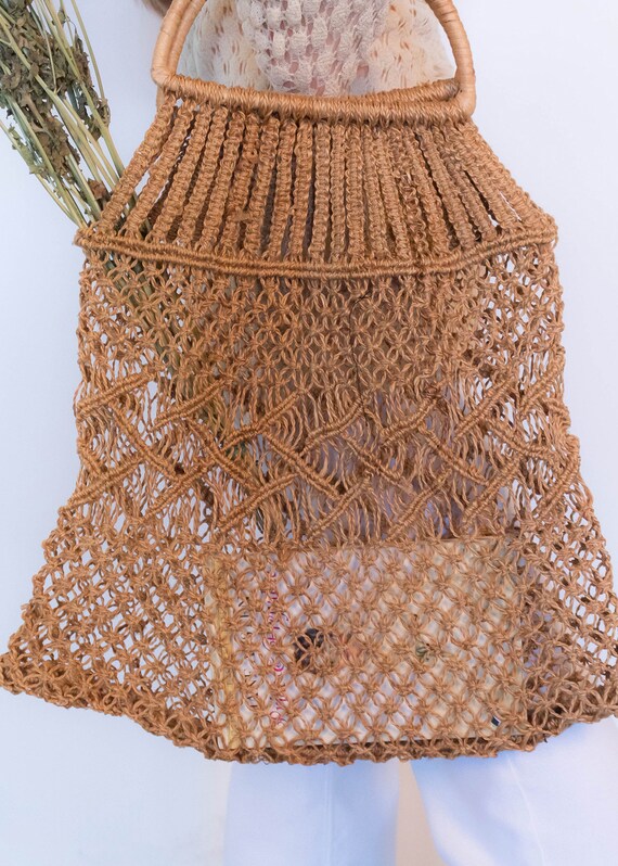 Vintage Boho Crochet Jute Market Bag - image 3