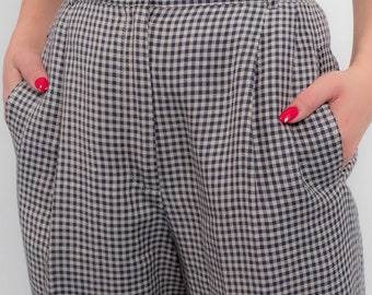 Liz Claiborne LINEN Trousers. Vintage Gingham Trousers. 90s