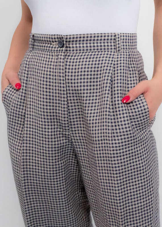 Liz Claiborne LINEN Trousers. Vintage Gingham Tro… - image 2