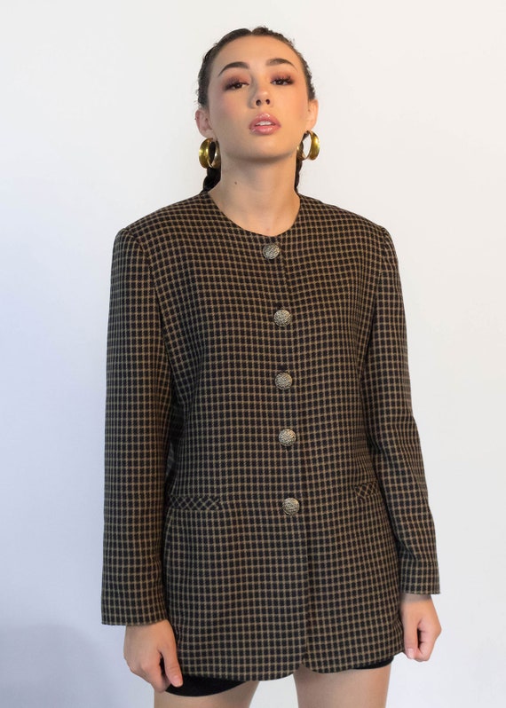 Oversized PLAID Blazer. Vintage 80s Plaid Blazer.… - image 5