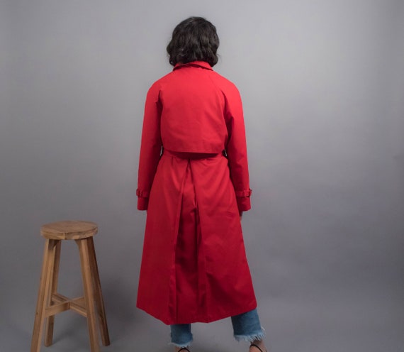 Red TRENCH Coat. 80s Trench Coat. Hooded Trench C… - image 8