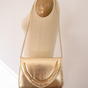 Metallic Gold Faux Snake Purse, Vintage 70s Envelope Disco Purse image 5