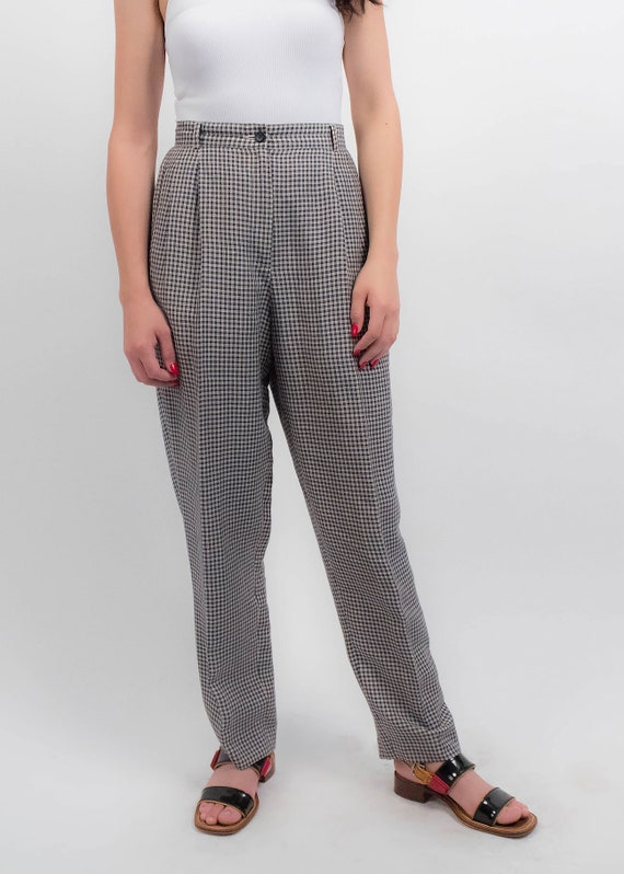 Liz Claiborne LINEN Trousers. Vintage Gingham Tro… - image 3