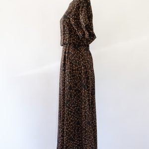 80s Ellen Tracy Silk Maxi Dress, Vintage Dolman Sleeve Abstract Print Dress M image 7