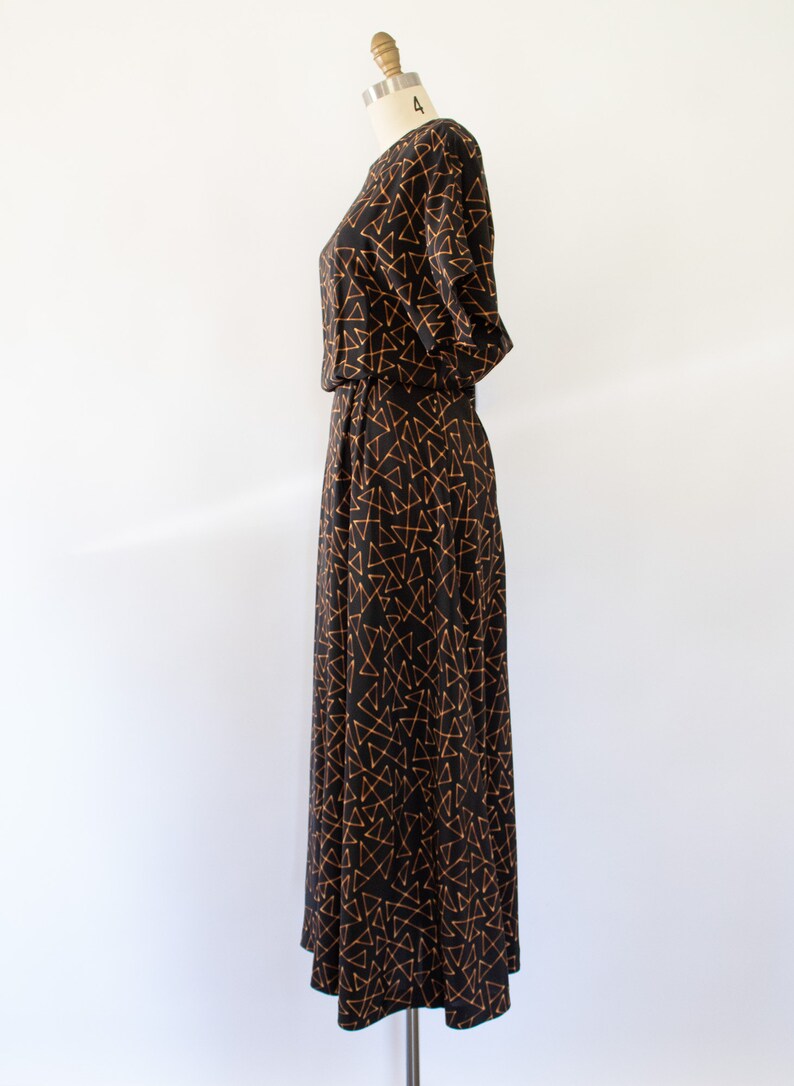 80s Ellen Tracy Silk Maxi Dress, Vintage Dolman Sleeve Abstract Print Dress M image 7