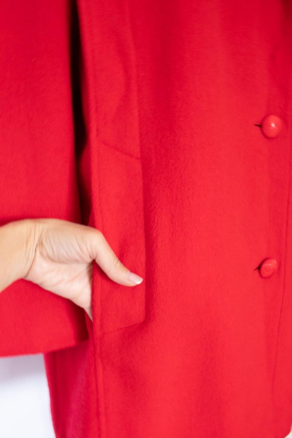 80s Bold Shoulder Structured Red Wool Coat, Vinta… - image 7
