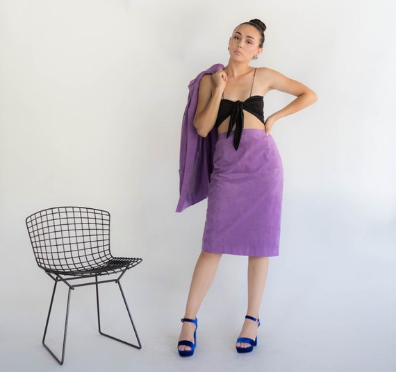 70s Faux Suede Lavender Skirt Suit size S - image 1