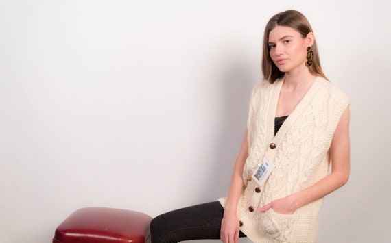 Handknit Fisherman Cable-Knit Sweater Vest size S/