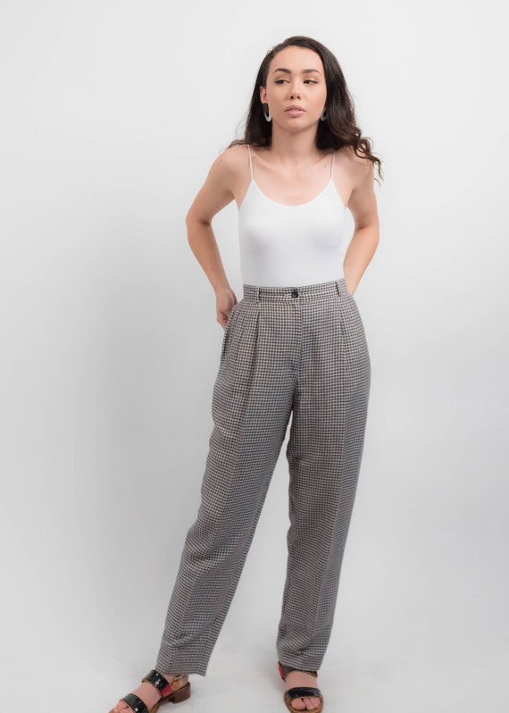 Liz Claiborne LINEN Trousers. Vintage Gingham Trousers. 90s Liz Claiborne LINEN Trousers. Vintage Gingham Trousers. 90s