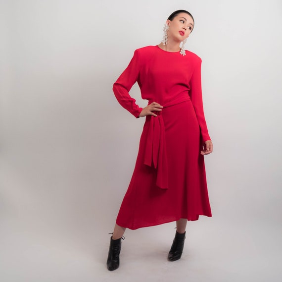 80s Wrap Crepe Dress with Shoulder Pads size M/L - image 1