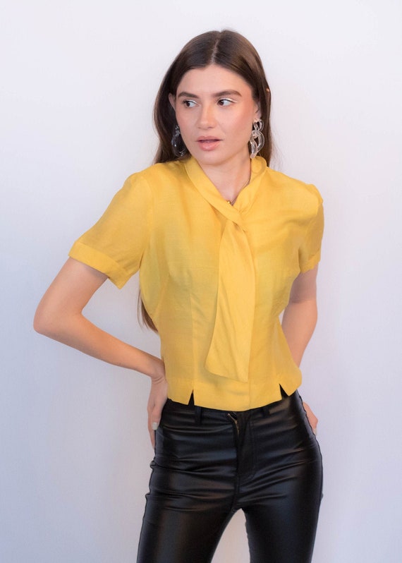 1950s Golden Yellow Silk Ascot Blouse size XS/S