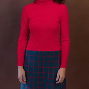 60s Mod Ribbed Wool Knit Plaid Dress taille XS/S image 3