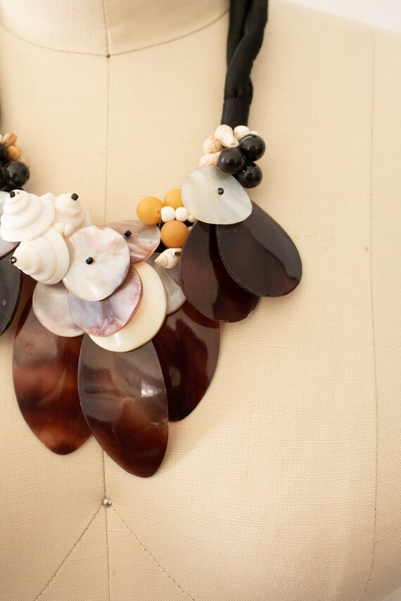 Vintage Shell Statement Necklace, 80s Shell Ocean… - image 2