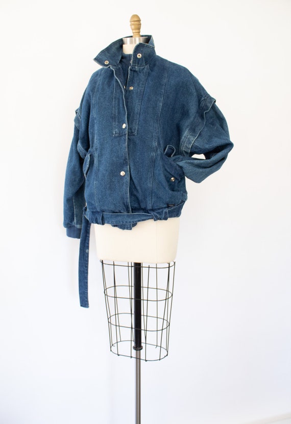 Vintage Denim Bomber Jacket, 80s Jean Jacket (XS-… - image 7