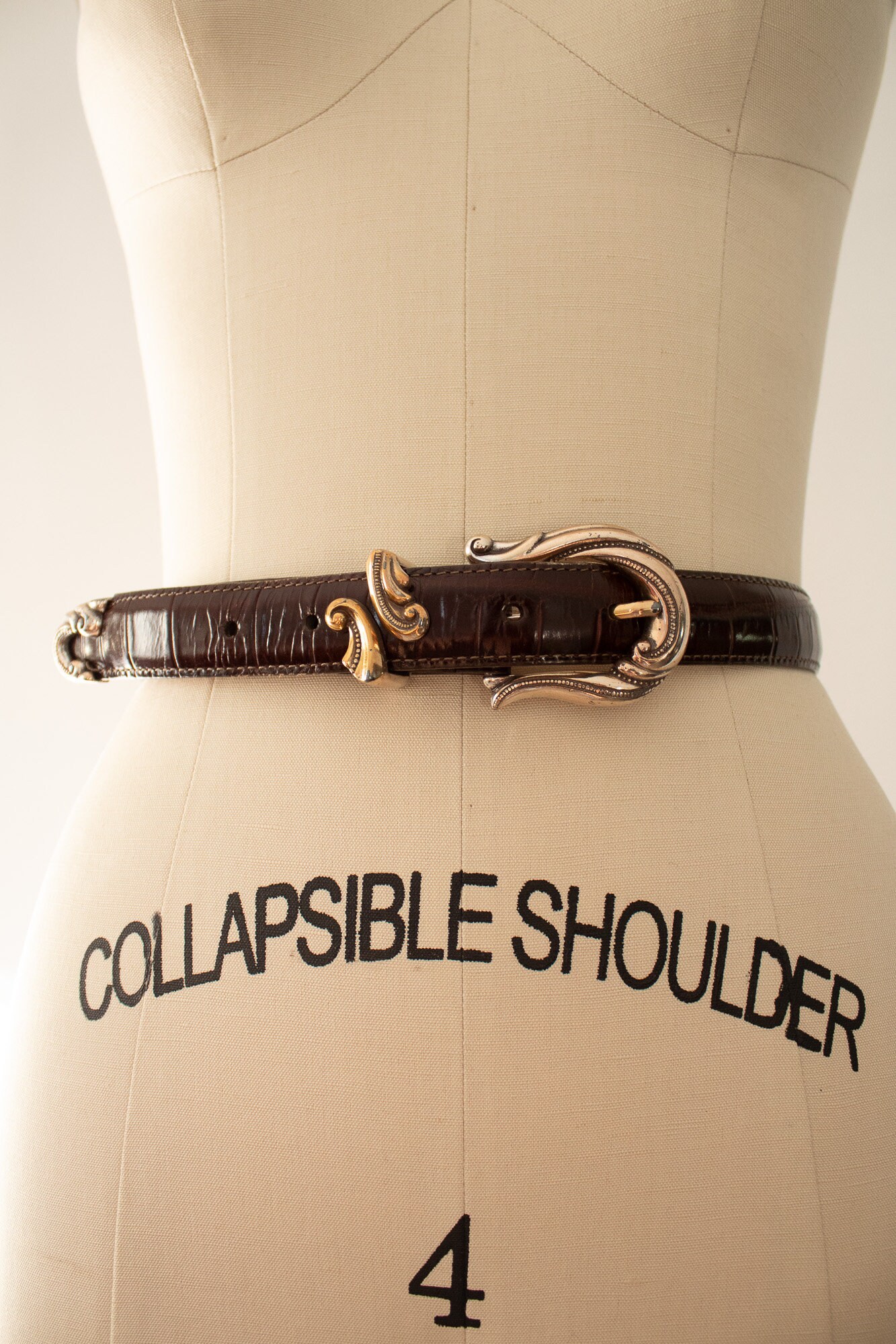 Vintage Faux Alligator Belt, 90s Metal Tip Brown Belt (25 