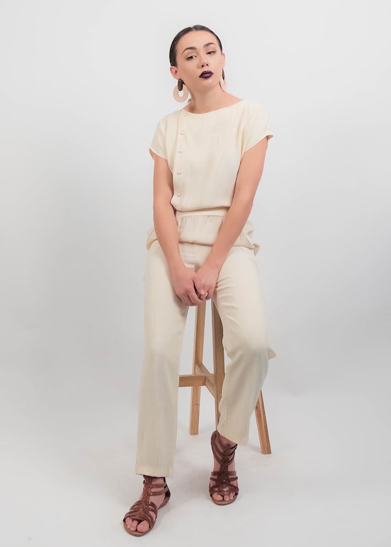 70s Floral Embroidered JUMPSUIT. Vintage Yellow J… - image 4