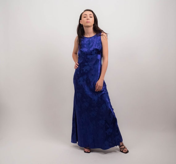 90s MAXI Dress. Floral Satin Dress. 90s Empire-Wai