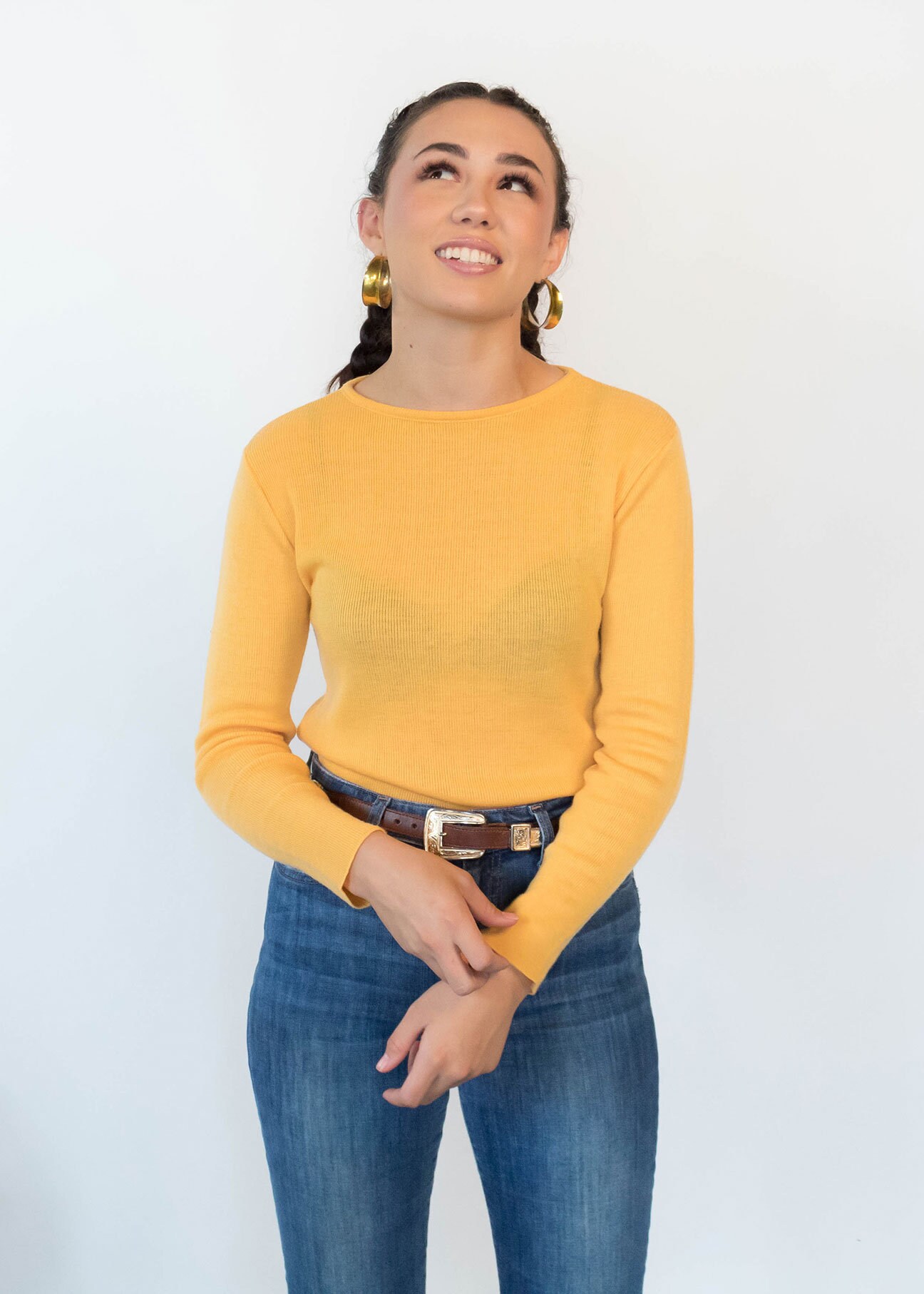 Long Sleeve KNIT Top. Vintage 60s Top. Mustard Knit Top. Vintage
