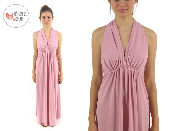 Vintage 70s Maxi Empire Waist Dress Dusty Pink Boh