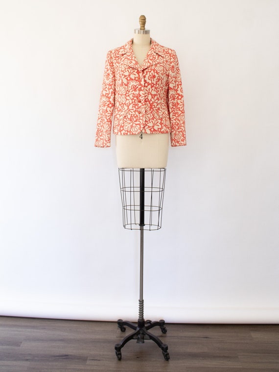 60s Mod Floral Crop Blazer, Vintage Woven Wool Bla