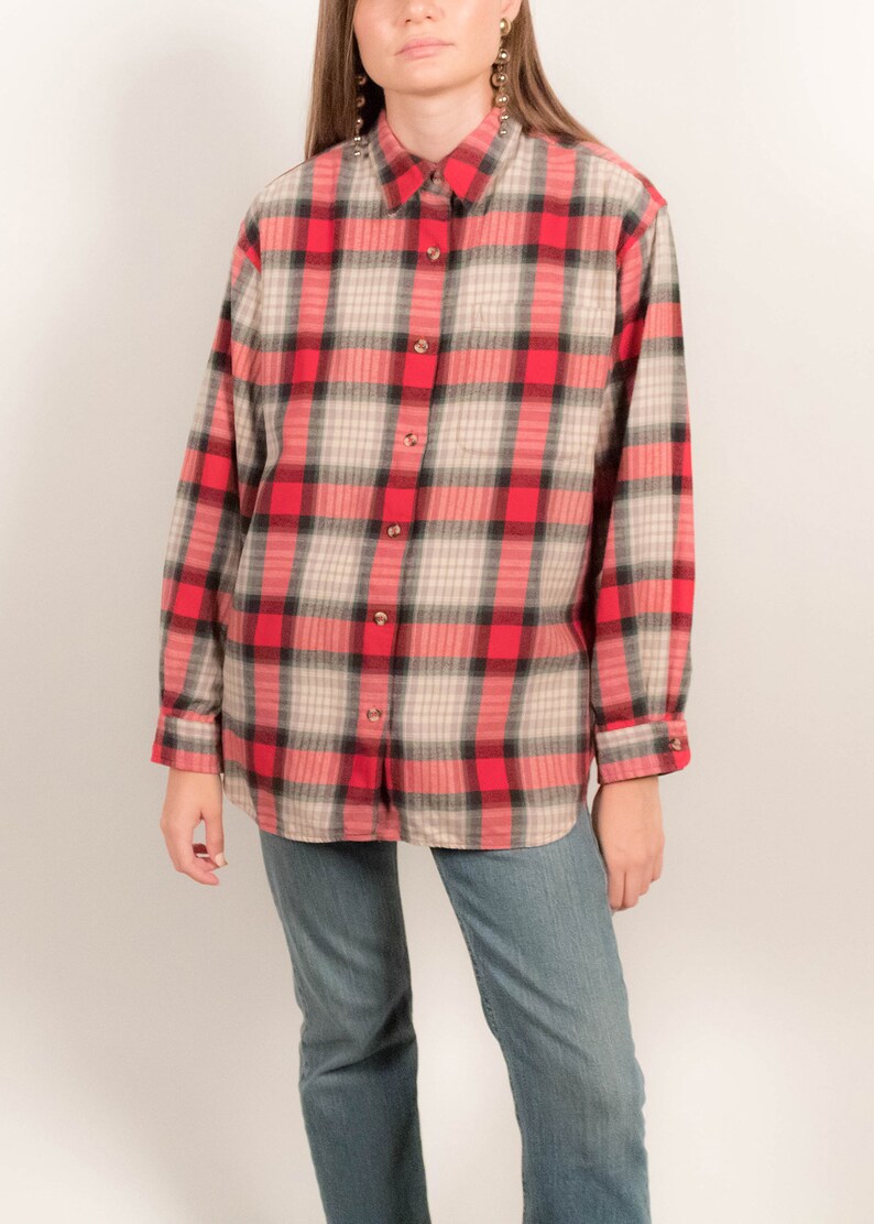 90s Eddie Bauer Cotton Plaid Overshirt size XS/S/M image 3