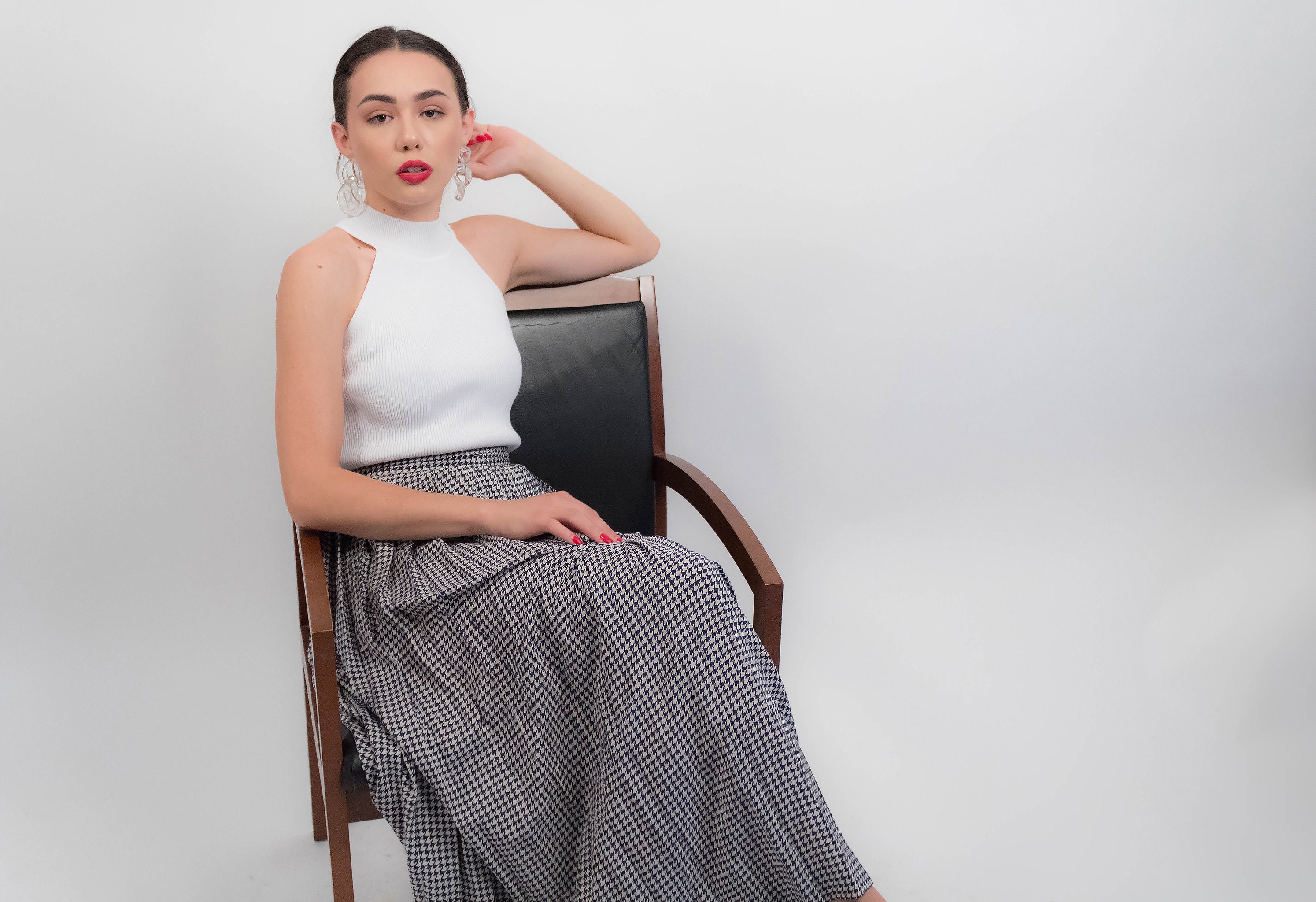 RALPH LAUREN Silk Maxi Skirt. 80s Ralph Lauren Skirt. Houndstooth