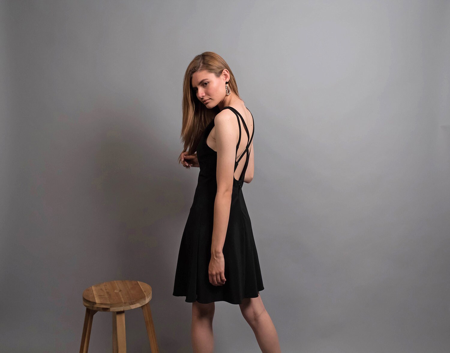 90s CrissCross Back Dress / Black Jersey Dress / 90s Skater Etsy