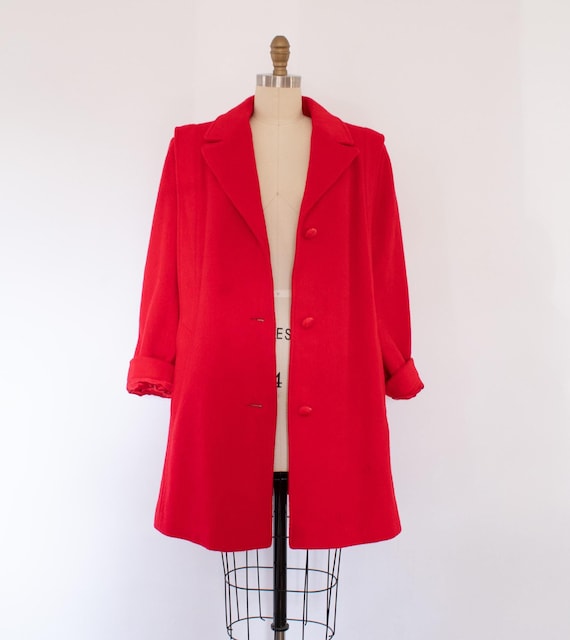 80s Bold Shoulder Structured Red Wool Coat, Vinta… - image 1