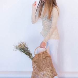 Vintage Boho Crochet Jute Market Bag image 5