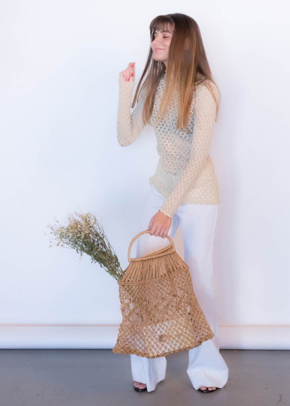 Vintage Boho Crochet Jute Market Bag - image 5