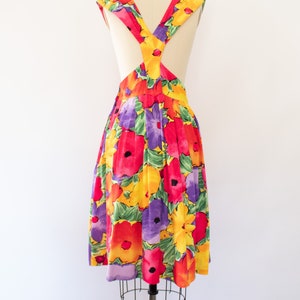 80s Floral Jumper Dress, Vintage Tropical Summer Dress S image 9