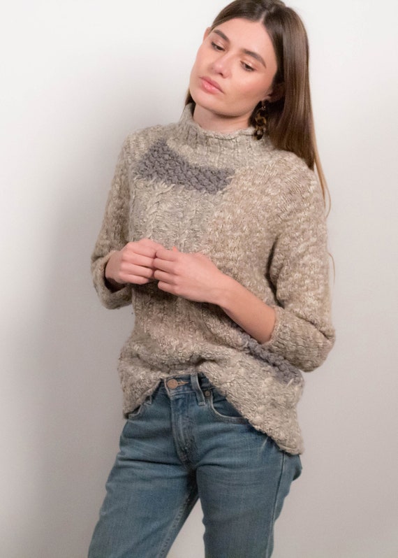 Chunky Knit Patchwork Wool Sweater fits sizes XS/… - image 6