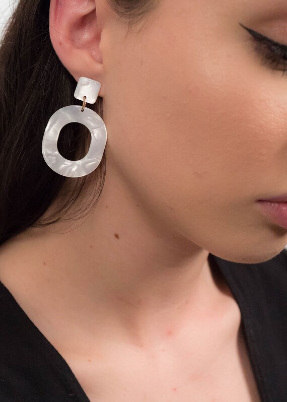 MINIMALIST Acrylic Earrings. White Acrylic Earrings. Statement