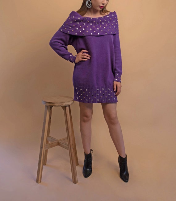 80s Dress / Knit Dress / Beaded Dress / Sweater D… - image 6