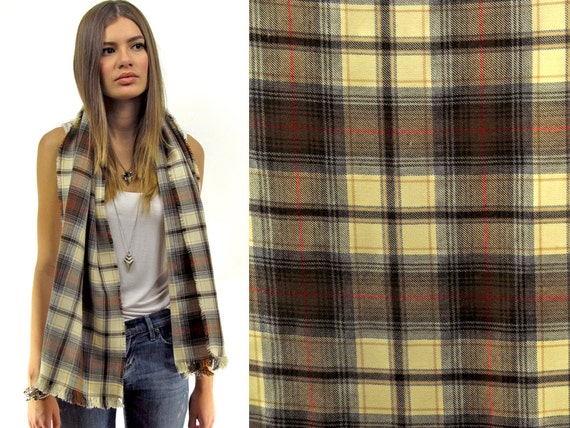 Wool Preppy Plaid Scarf ΔΔ Extra Long Fringe Plaid