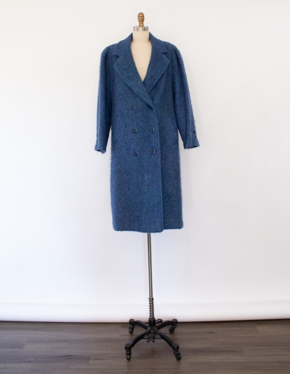Mod 60s Mohair Double-breasted Coat, Vintage 60s Space-dyed Wool