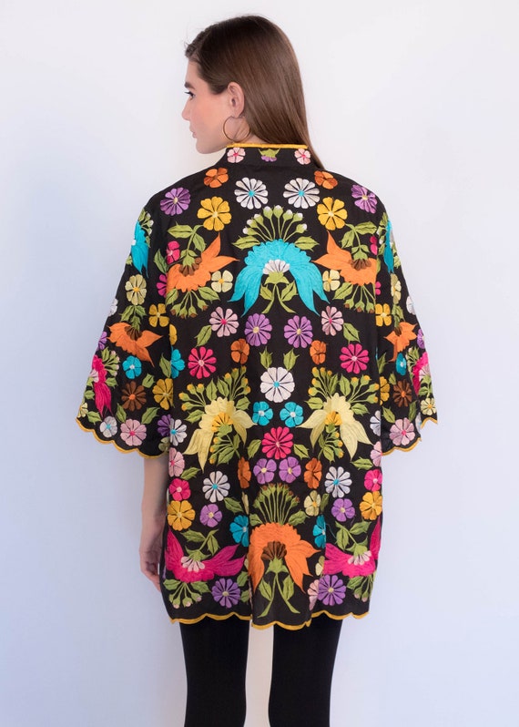 70s Embroidered Floral Caftan Ethnic Top one size - image 8