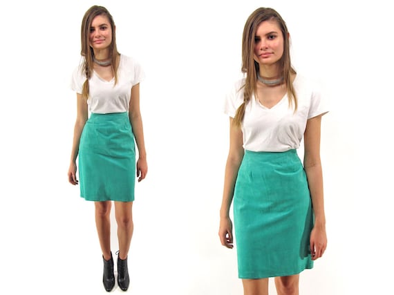 Minimalist 80s Leather Skirt, High-Waist Skirt, Pe