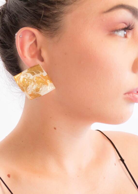 Geometric Sculptural Square Enamel Abstract Earri… - image 3