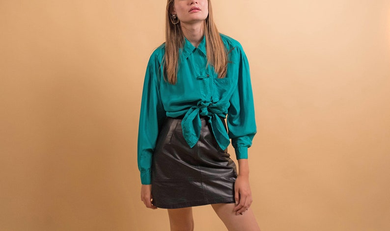 Oversized Silk Blouse / Vintage 90s Shirt / Asian Blouse / Minimalist Blouse / Silky Shirt / Waist Tie Blouse Δ size: XS/S/M image 1