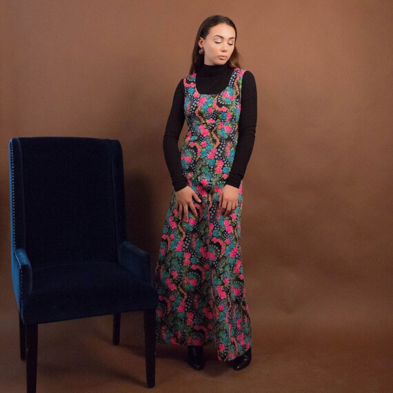 60s Psychedelic Floral Dress. Floral A-line Dress.