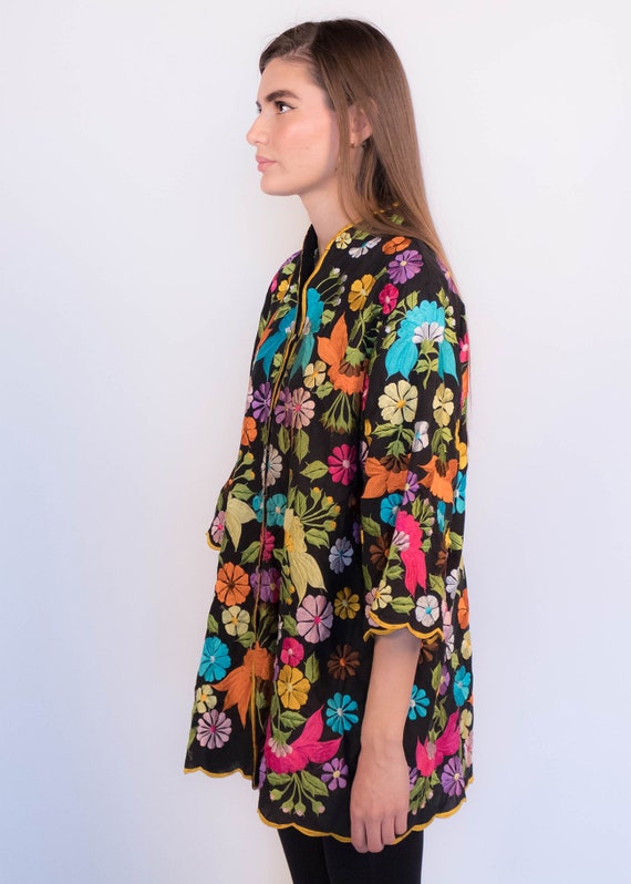 70s Embroidered Floral Caftan Ethnic Top one size - image 9