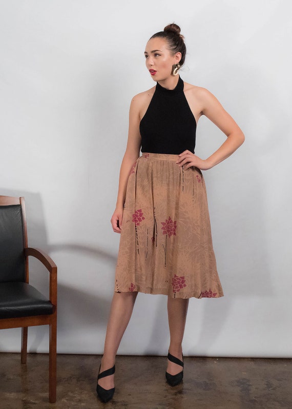 Floral SILK Skirt. 80s High-Waisted Skirt. Vintag… - image 4